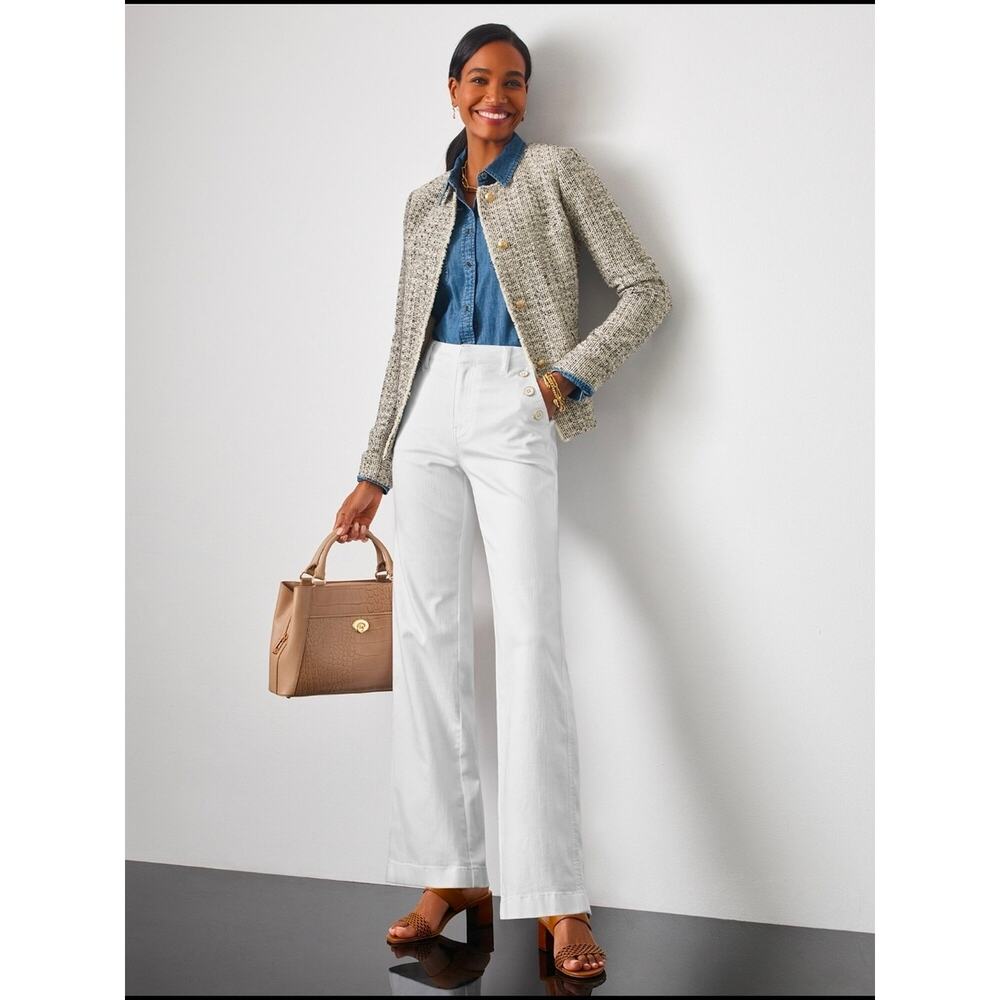 Talbots White Denim Wide Leg Sailor Jeans 6P Petite High Rise Nautical Pants
